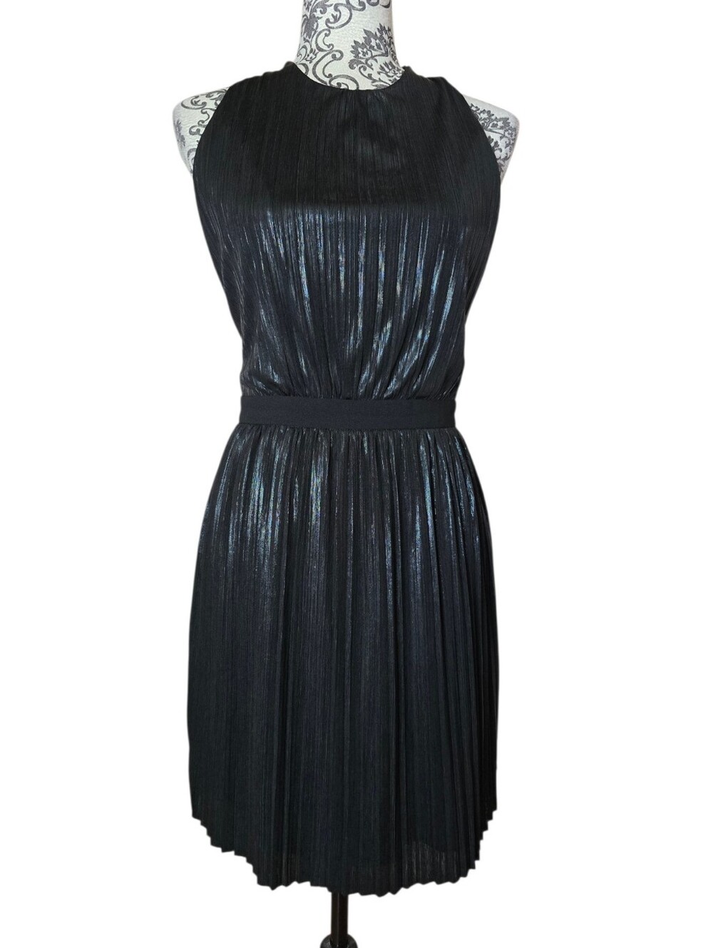 Gentle Fawn Black Shimmery Pleated Backless Cocktail Dress Size 6
